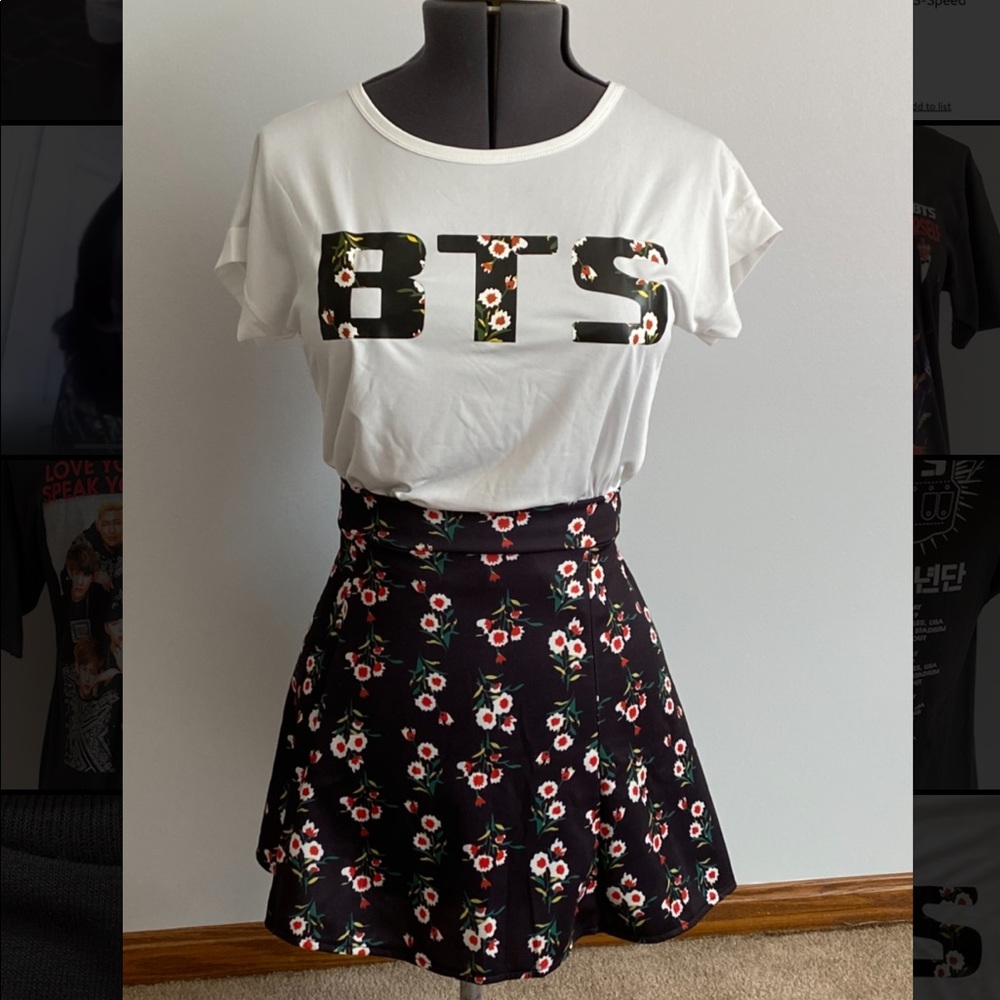 BTS Floral Two Piece Shirt & Skirt Set